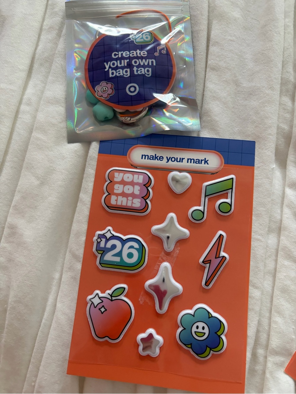 Target bag tag bead kit and stickers